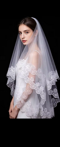 White Bridal Veil and Tiara