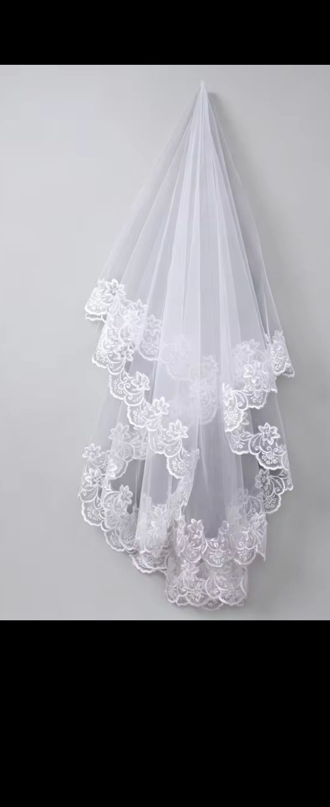 White Bridal Veil and Tiara
