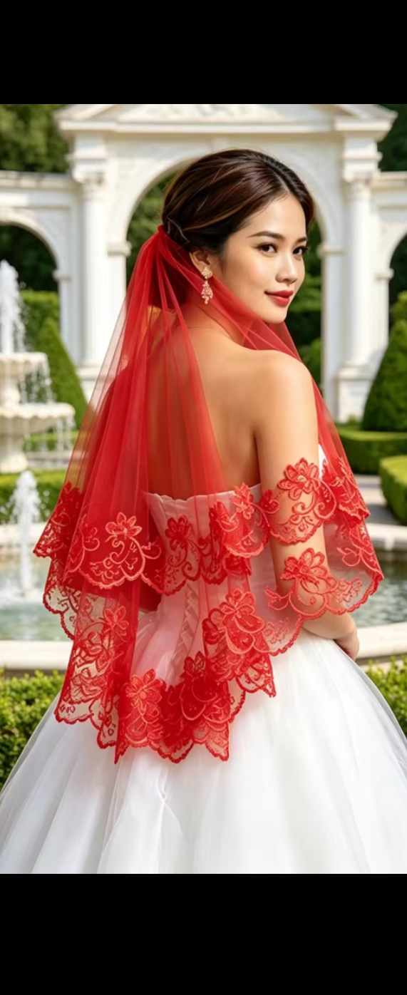 Red Lace Bridal Veil