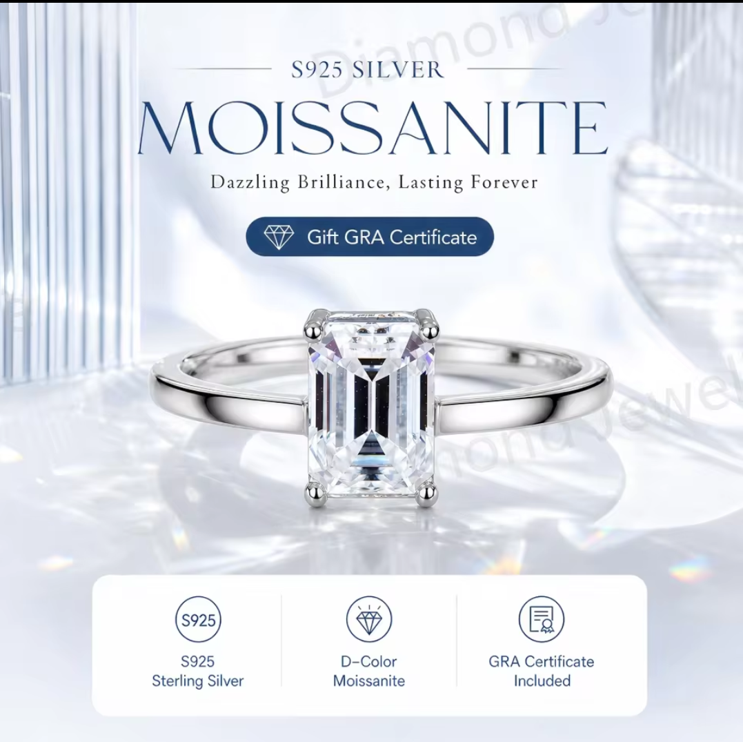 Moissanite and Sterling Silver Ring