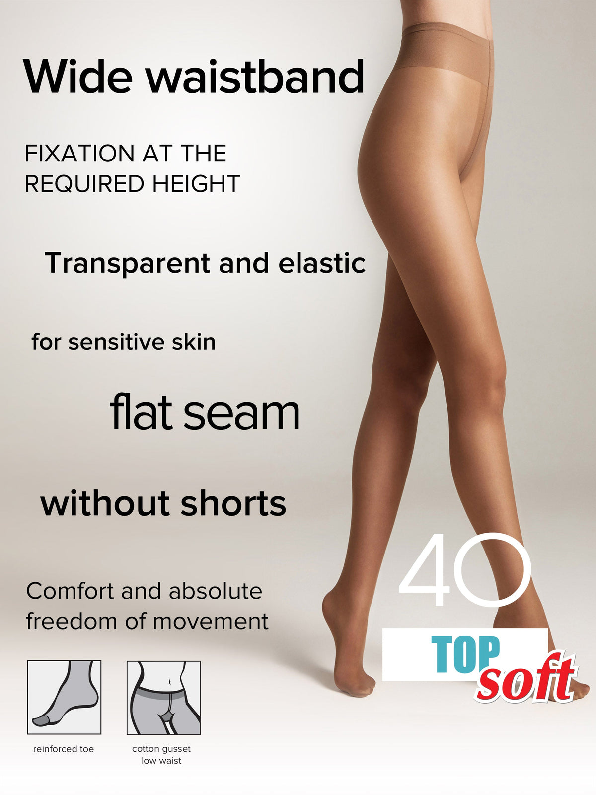 Tights Conte Top Soft 40 Den - Adjustable Fit for Sensitive Skin