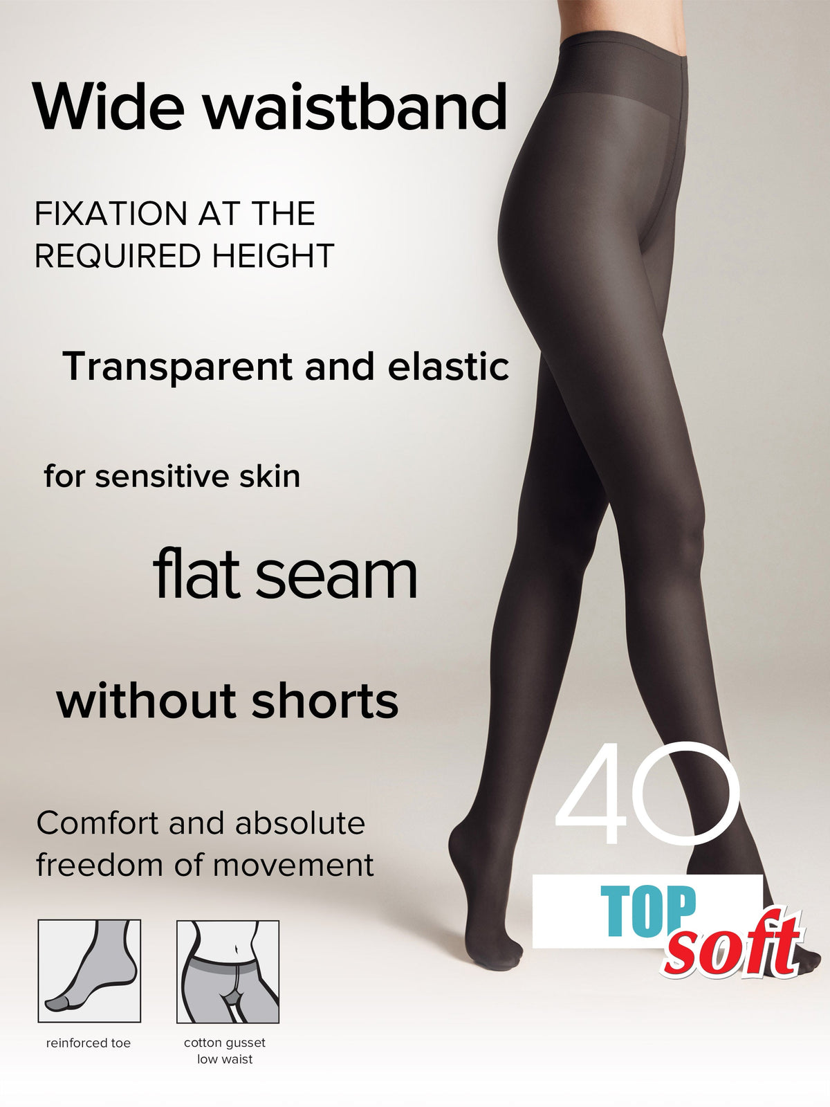 Tights Conte Top Soft 40 Den - Adjustable Fit for Sensitive Skin